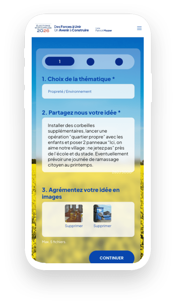 Boite à idées citoyenne pour la liste Patrick Mazzer pour les élections municipales à Colayrac-Saint Cirq 2026